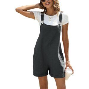 Womens Cotton Linen Short Overalls Casual Summer Bib Shortalls Rompers